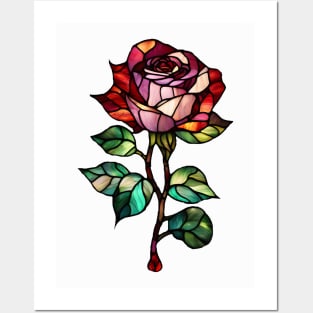 Stained glass single rose Posters and Art